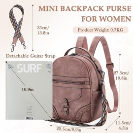 Small Backpack Purse for Women,VASCHY Cute Vegen Leather Mini Backpack for Lady with Guitar Shoulder Bag Handbag Strap Pink