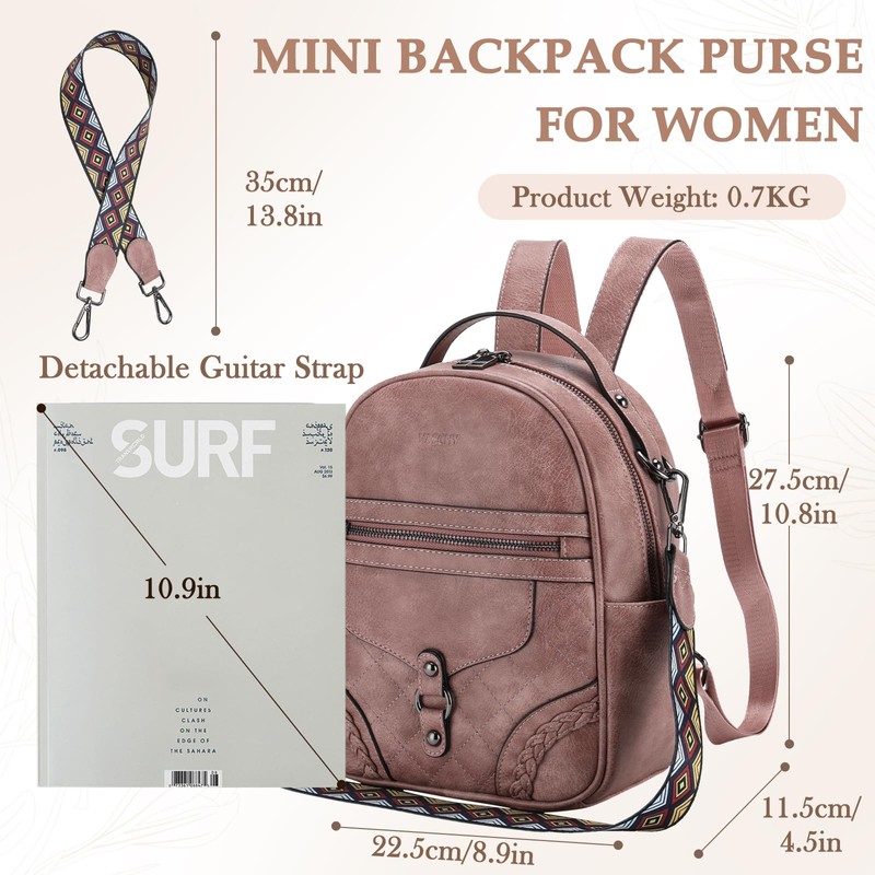Small Backpack Purse for Women,VASCHY Cute Vegen Leather Mini Backpack