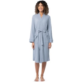 Fruit of the Loom Women's Lightweight Waffle Knit Kimono Robe, Ashley Blue, Large