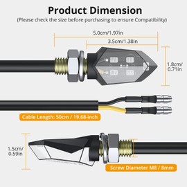 COLORLAM 4PCS Universal Motorbike Indicators 5LED Amber Motorcycle Turn Signal Lights with 3528 Lamp Beads, IP65 and E-Mark for Most 12V M8 Motorcycle Scooter Quad Cruiser Off Road-Transparent Lens