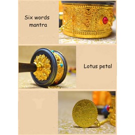 Fyearfly Tibetan Prayer Wheel, Handheld Prayer Wheel Alloy Tibetan Buddhism Six Words Mantra Hand Cranking Buddhist Prayer Wheel(golden)