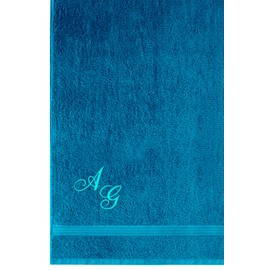 Lashuma Linz Bath Towel Blue - Petrol Blue Individually Embroidered Bath Towel with Monogram, 70 x 140 cm