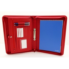 Pu Business Leather Portfolio A4 Presentation Padfolio A4 Conference Folder 2 Ring binder Organiser (Red)