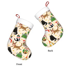 Cartoon Cat Christmas Stocking,17.7" Xmas Fireplace Hanging Stockings Decoration Stockings for Family Holiday Party Decoration（1 Piece）