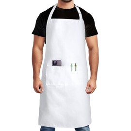 Bonnin Adjustable Bib Apron with 2 Pockets Chefs Apron Professional Quality Butchers Restaurant Kitchen Baking Gardening Coffee house School College Cotton Apron for Men Women with Long Ties(1, WHITE)