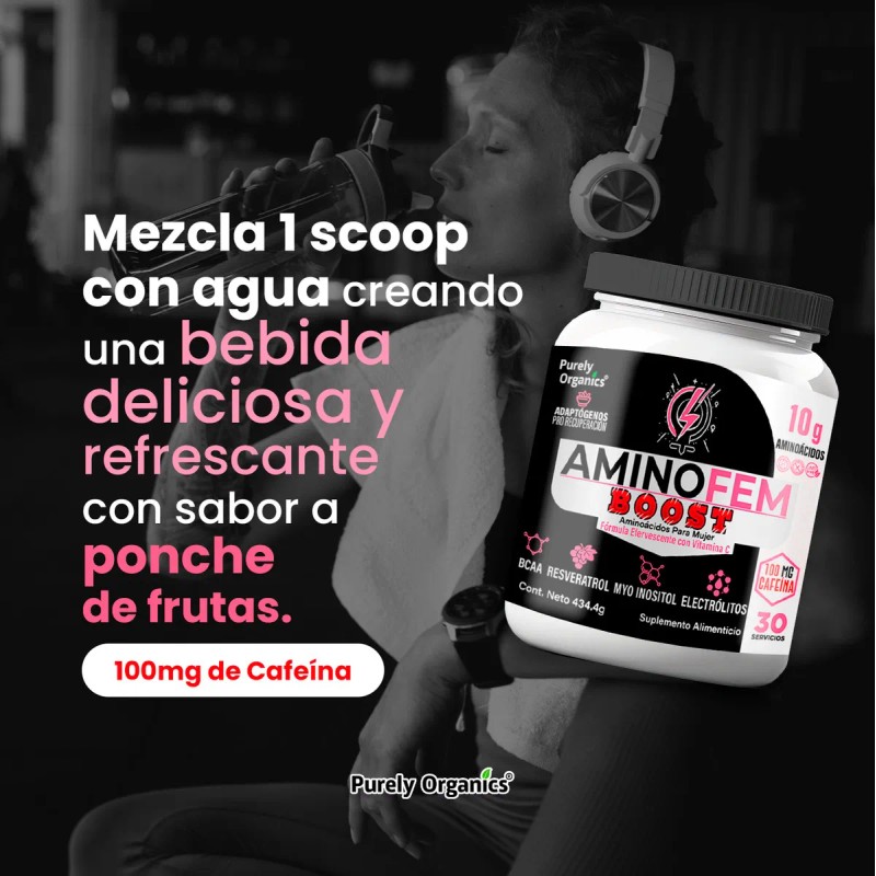 AminoFem Boost Aminoácidos para Mujer con Cafeína | 30 Servicios