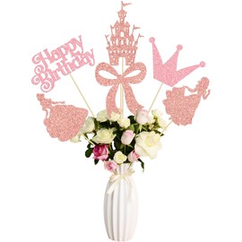 Gyufise 12Pcs Princess Centerpiece Sticks Birthday Bowknot Castle Birthday Table Flower Centerpieces Sticks Crown Bow Party Decorations for Bridal Shower Birthday Wedding Party Supplies Rose Gold