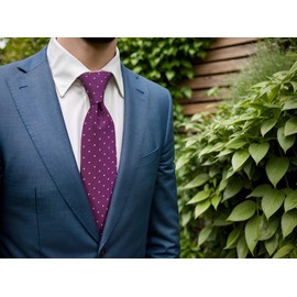 S&W SHLAX&WING Dotty Necktie for Men Dark Magenta Purple Plum White Dots Extra Long 63"