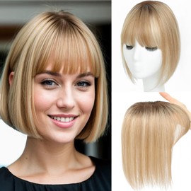 Hair Toppers for Thinning Hair Toppers for Women Real Human Hair Topper with Fringe Hair Pieces for Women with Thinning Hair Swiss Base Hair Toppers 10Inch (4T10/16#)