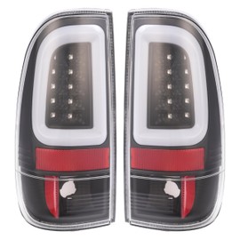 KUAFU Pair LED Tail Lights Compatible with 1997-2004 Ford F150 1999-2007 F250 F350 F450 F550 Super Duty Replacement for F85Z13404CA F85Z13405CA LED Tube Bar Tail Lamp Brake Black Housing & Clear Lens