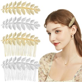 4 PCS Vintage Leaves Hair Clips Metal Leaf Hair Side Combs Metal Alloy Hair Clips Snap Leaves Hair Barrettes Vintage Feather Leaf Shaped Hairgrips Leaf Decorative Hair Accessories for Women Girl