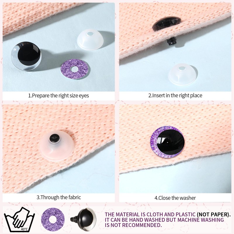 MUCUNNIA 80pcs 12-35mm Moon Glitter Safety Eyes and Noses for
