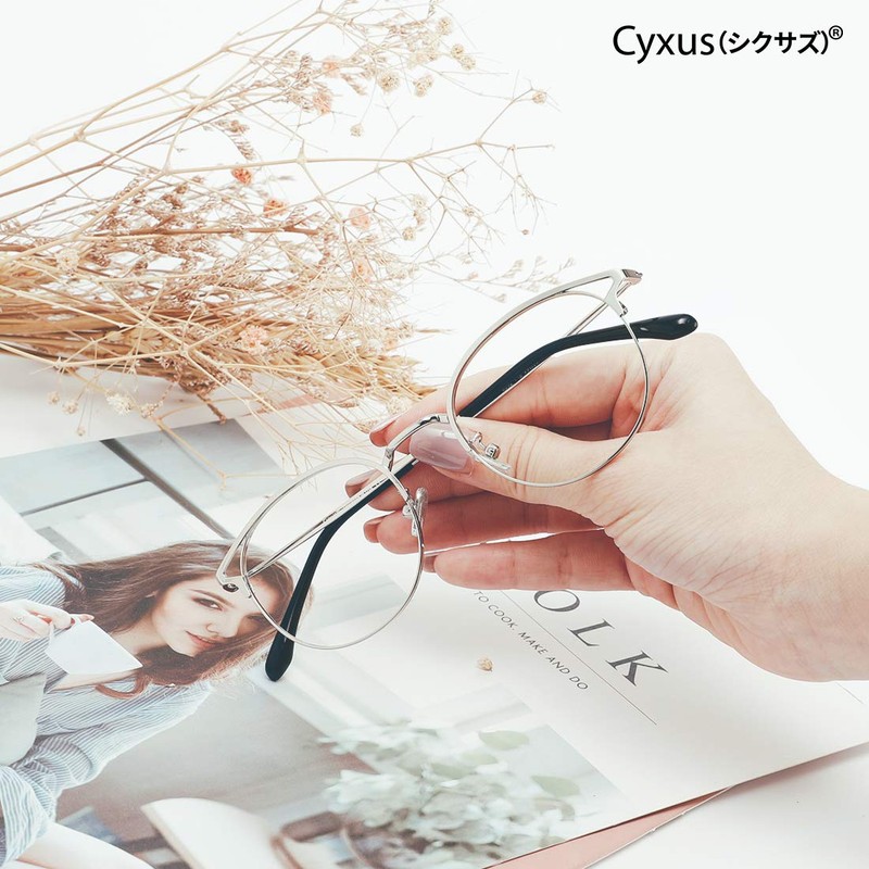 Cyxus 8092T18 Cat Eye Glasses, Metal Frame, Date Glasses, Blue