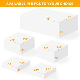 NBTORCH NBTORCH Large Buffet Risers Set of 5, 16"x8"x5" Display Stands, White Acrylic Food Risers for Party, Dessert Table, and Catering, Nesting and Stackable Display Risers