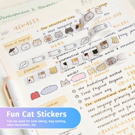 4 Rolls Washi Tape, Cute Kitten Washi Tape Set, Decorative Washi Tape, Cute Gold Foil Flower, Decorative Masking Tape for DIY Art & Crafts, 15 mm x 5 m