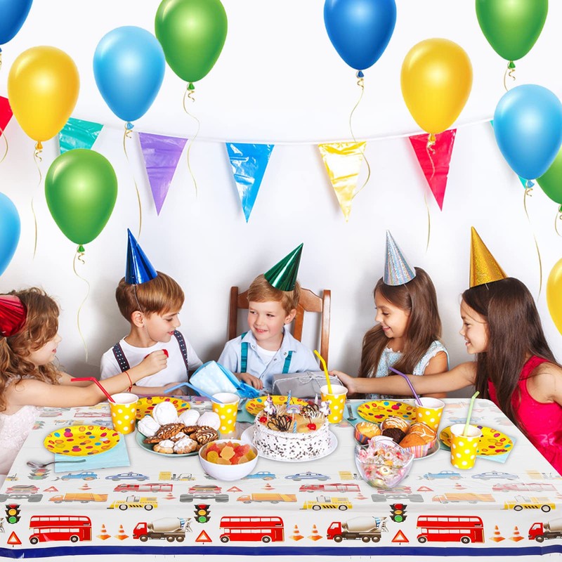 Cobee Construction Plastic Table Cloths for Parties, 70'' x 42''