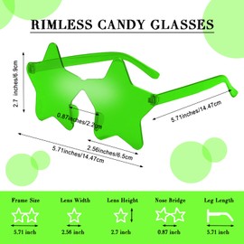 CHRORINE 8/16/24/40 Pairs Rimless Star Shape Sunglasses Transparent Glasses Bulk for Party Decor Favor (40, Green)