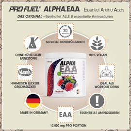 Alpha EAA Powder 462 g Wild Berry – Incredibly Delicious EAA Drink Powder, All 8 Essential Amino Acids, Vegan EAAs Amino Acids / Amino Workout Drink, Optimal Value, Made in Germany