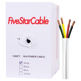 FiveStarCable 18/4 Gauge Low Voltage 4 Conductors Stranded Cable Wire - 1000 ft, 18 AWG, PVC Jacket - for Security Systems, Alarm, Audio, Control, Intercom, and Speaker Applications (White, 18-4)
