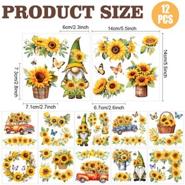 AHANDMAKER 12 Sheets Sunflower Rub on Transfer Sunflower Gnome Butterfly Rub on Transfer Stickers Spring Summer Rub on Decal Stickers for Wood Paper Furniture DIY Crafts, 5.5 x 5.5 Inches