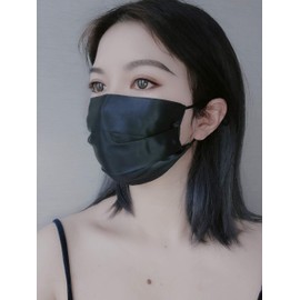 100% Mulberry Soft Silk Face Mask/Cover with Adjustable Ear Loops, Breathable, Washable, Reusable Made in Canada - Sapphire Silk by SAEK (Black)