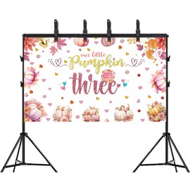 Pink Fall Pumpkin 3rd Birthday Party Decorations for Girls Little Pumpkin 3rd Birthday Banner Background Pink Pumpkin Sweet Three Birthday Party Photograph Photography Baby Shower (Pink Three)