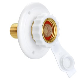 RV Water Inlet Replacement,RV City Water Inlet with Check Valve,City Water Fill Inlet Flange Brass Fresh City Water Inlet Connection for RV Camper Trailer Marine Motorhome,White