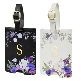 2 Pack PU Leahter Luggage Tags with PU Leather Straps, Fun Travel case Labels, Privacy-Protected ID Card Holders, Allowing fr Quick Identification of Luggage and Easy locating of Your Bags (S)