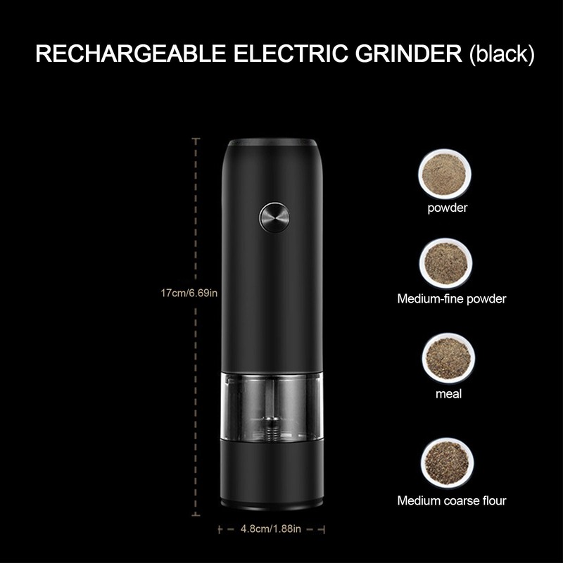 Electric Pepper Grinder Black Usb Charging High Hardness Wear Resistant