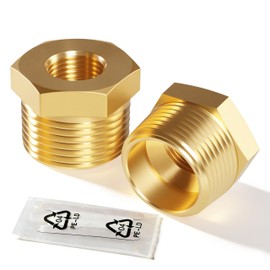 Sctihwelire 3/4 to 1/2 Brass Pipe Reducer Hex Bushing, NPT Male to Female Adapter, Brass NPT Fitting for Plumbing, Gas Line, Air Compressor, Forged Connector, Leak-Proof Thread (2 Pack)
