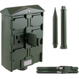 myTouchSmart Outdoor 6 Outlet Yard Stake Timer, 6ft. Cord Plug Sensor, On at Dusk/Off After 6 Hours, Weather Resistant, Heavy-Duty, Ideal for String Lights, Landscape, Seasonal, 48708, 6 Foot, Green