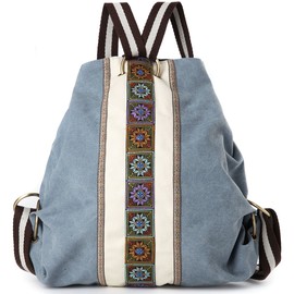 Goodhan Women Canvas Backpack Daypack Casual Shoulder Bag, Vintage Heavy-duty Anti-theft Travel Backpack (Blue Grey)