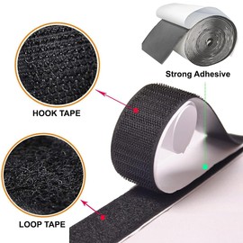 4 Inch x 16.4 Feet Heavy Duty Hook Loop Tape with Adhesive, Keep Carpet Couch Cushion Grip, Double Sided Hook Loop Rolls, Bulk Sticky Straps Wall Hanging Strips Black