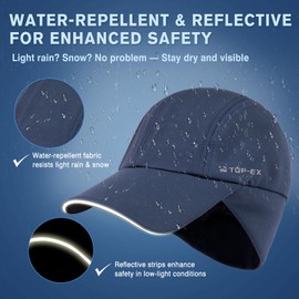 TOP-EX M/L/XL Water-Repellent Baseball Cap for Women with Ear Cover Running Beanie with Ponytail Hole Reflective Winter Hat Cold Weather Fleece Lined Hat Blue M/L
