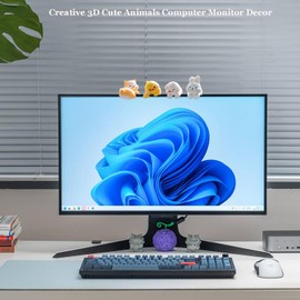 Fsocpen 4Pcs Cute Animals Computer Monitor Decor,Funny 3D Resin Animals Sculpture,Car Central Control Screen and TV and Picture Frame Decoration