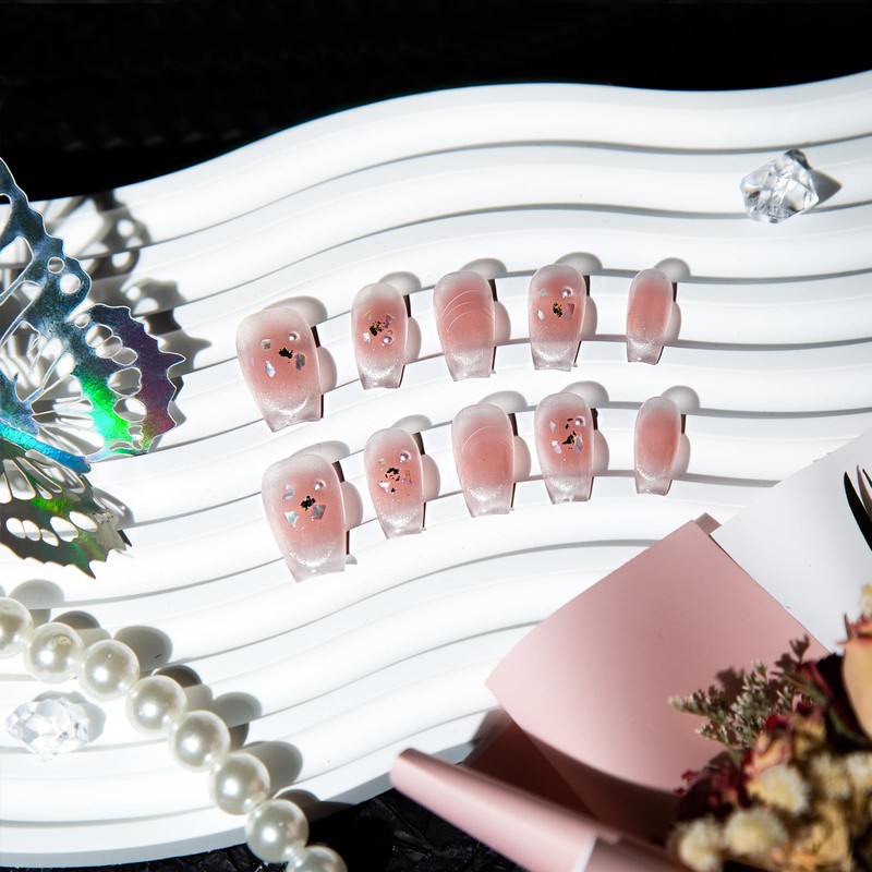 TENPAL Ombre Pink Press on Nails Medium Shell Gold Foil