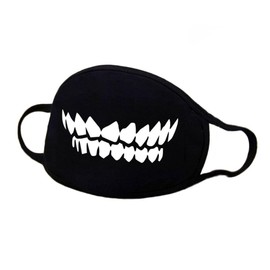 Cotton Mask, Reusable Black Daily Anti-Dust Mouth Cover with Funny Patten for Outdoor Activities (Toothy Smile C)