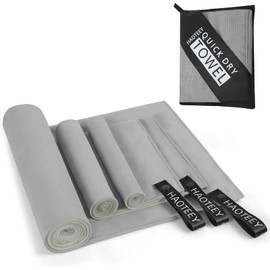 Haoteey Quick Dry Travel Towel, 3 Sizes 1 Pack Camping Microfiber Towel, Lightweight Fast Drying Towels Set 60"x30", 30"x15", 15"x15" w/Bag for Gym, Beach, Hiking, Swimming, Grey