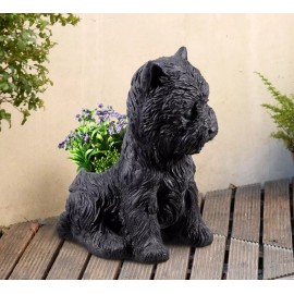 Hi-Line Gift Ltd. Terrier Dog Flower Planter Black Plant Holder Garden Plant Pot Statue Decor