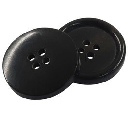 Hitefu 10 Pcs 1" (25mm) Genuine Horn Buttons, 40L Resin Round Flat 4-Hole Sewing Buttons for Coat, Blazer, Suit, Overcoat, Jacket (Black)