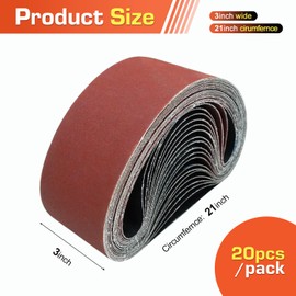 KonaFlex Sanding Belts 20 Pack 3x21 Inch Belt Sander Paper Aluminum Oxide with 60/80/120/150/240 Grits for Woodworking, Paint Sanding, Metalworking, Rust Removal