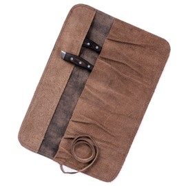 Angus Stoke Knife Roll Bag Genuine Leather – Chef`s knife bag 7 slots/for up to 11" knives – Leather Knife Case Steve (antique)