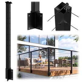 Gyykzz Side Mount Outer Corner Post 36" (Post Body 44"), Fixed Top Three Side Drilled Corner Post Cable Railing, Black Stainless Steel T304 Fascia Mount Metal Post with Inner Terminal & Cable Grommet