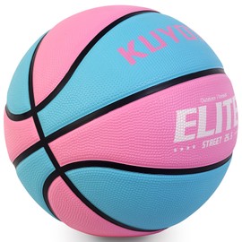 KUYOTQ Kids Toddler Size 4 Basketball 25.5" Thickened Rubber Small Basketball Soft Touch in & Outdoor Mini Basketball for Boys Girls Age 4-8 Basketball Gifts (Deflated,Pink and Blue,Without Pump)