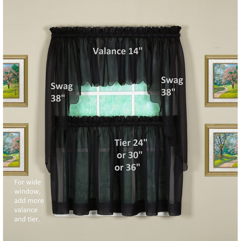Today's Curtain Emelia Original Voile Tier Pair, 30", Black, 60"