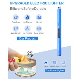 Electric Candle Lighter Plasma Arc Lighters Windproof & Flameless with USB Rechargeable Battery Double Safety Switch (Sapphire Blue)
