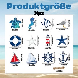Pack of 24 Wooden Decorative Maritime, Fishing Net Decoration, Maritime Decoration for Home, Bathroom and Outdoor, Fishing Net Decoration, Outdoor, Sailing Boat Decoration, Perfect for Party and Gifts