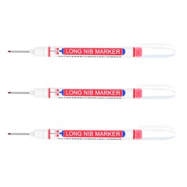 YOKIVE 3 Pcs Deep Hole Marker Pens, Red Ink Pen with Long Tip, Deep Hole Marking, Great for Home Decoration, Woodworking, Metal Processing (White)
