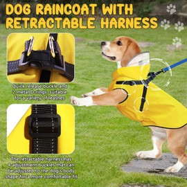 Dog Raincoat, Rain Jacket with Reflective Harness and Removable Clear Hood, Breathable Dogs Rain Coat Poncho, Lightweight Water Proof Clothes for Small Medium Large Dogs Puppies (Yellow) (Large)