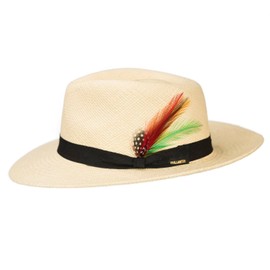 Paul Lashton Bogart Panama Hat with Exotic Feather Toquilla Straw Hat Extra Large Natural